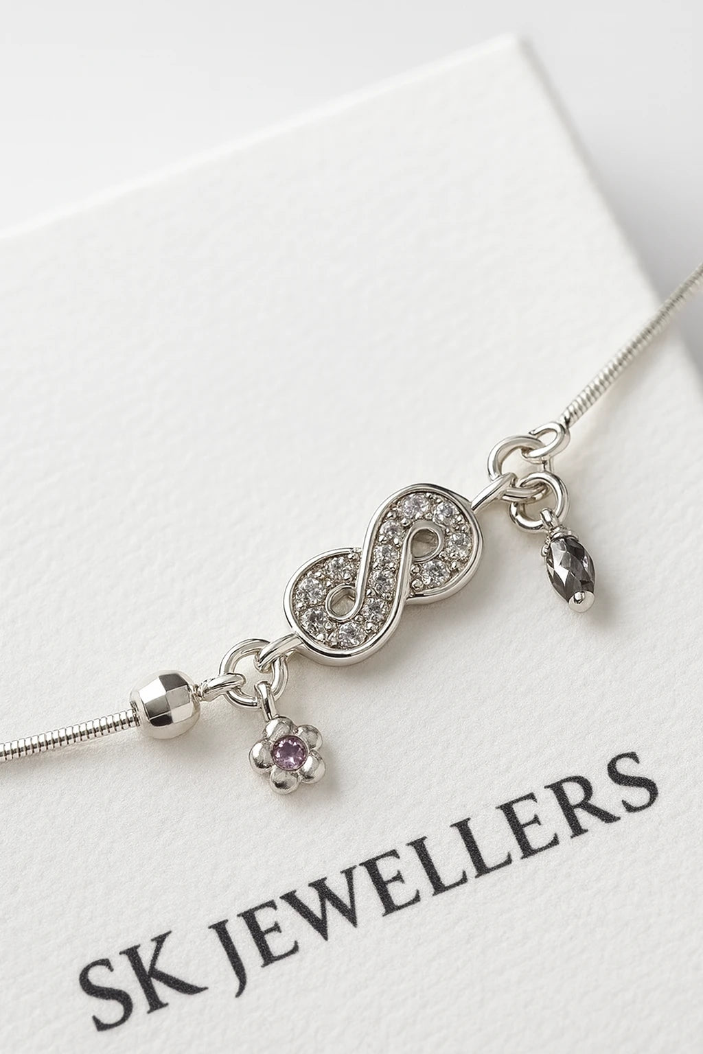 Infinite Bloom 925 Sterling Silver Anklet with Lavender Crystal Halo