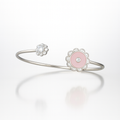 Pink Enamel Floral Open Cuff Bracelet in 925 Silver | Elegant Minimalist Flower