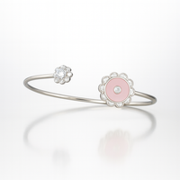 Pink Enamel Floral Open Cuff Bracelet in 925 Silver | Elegant Minimalist Flower