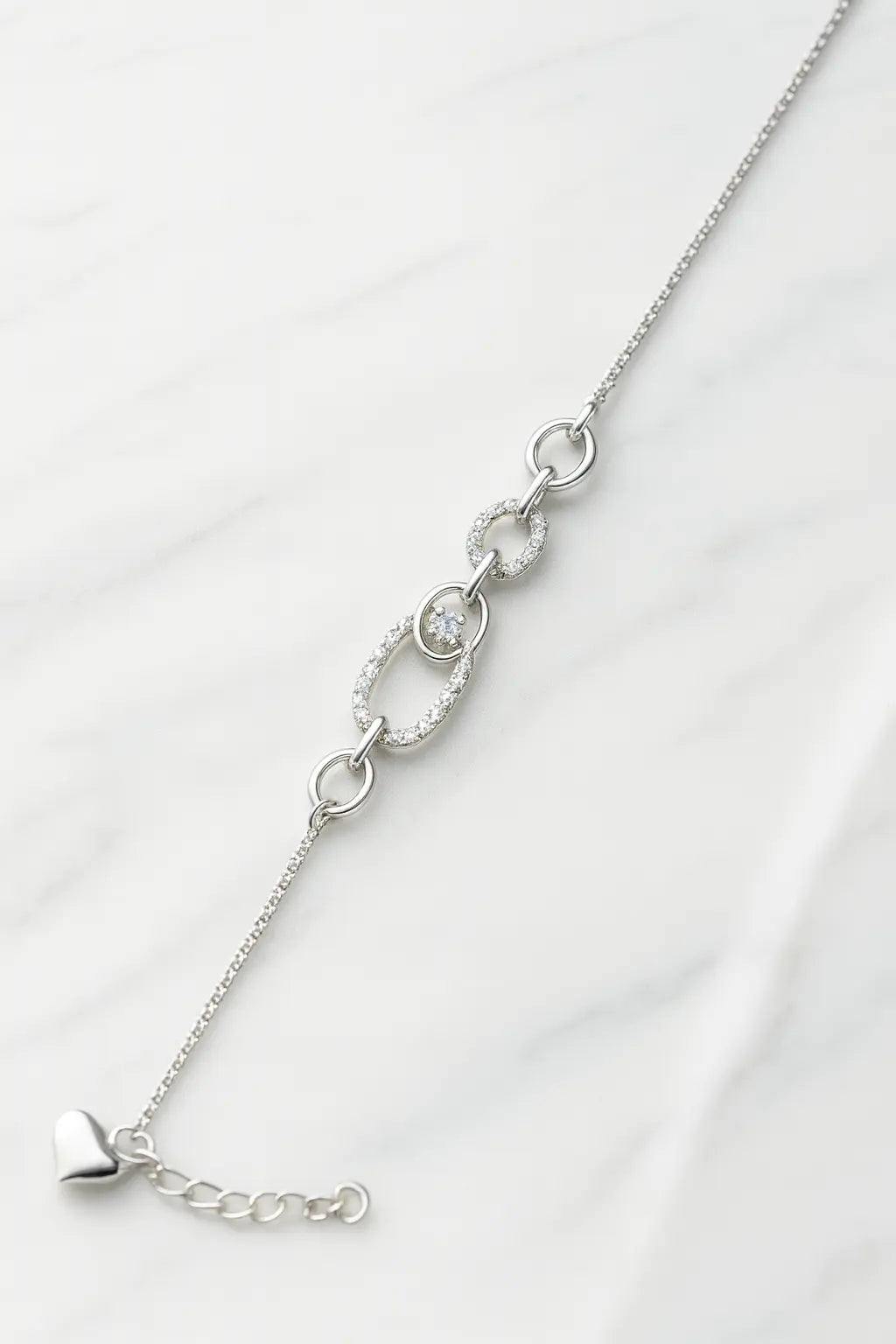 Premium 925 Sterling Silver Link Bracelet with Dainty Zircon Stone – Elegant Minimalist Jewelry