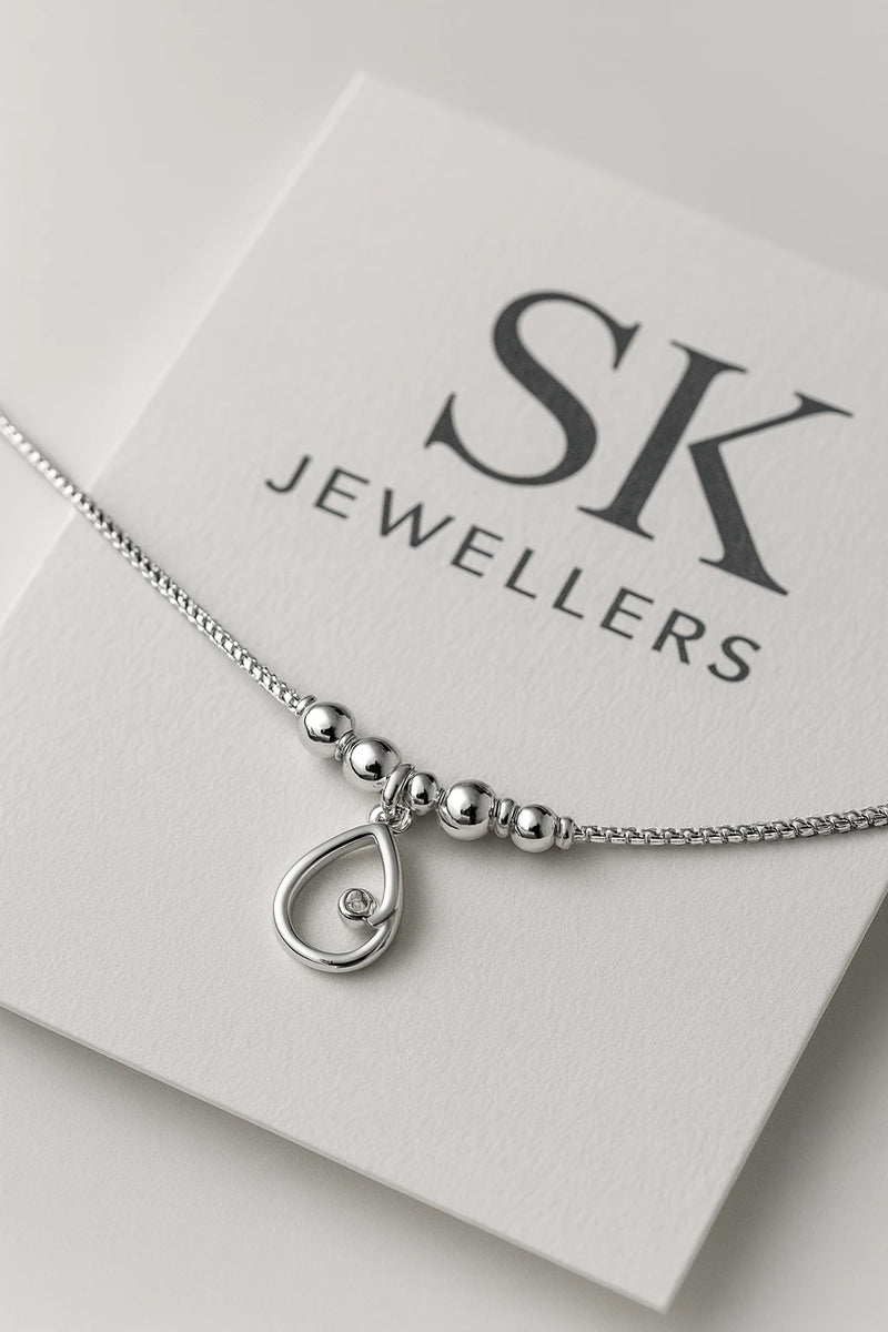 Celestial Teardrop 925 Sterling  Silver Anklet of Poised Modern Grace