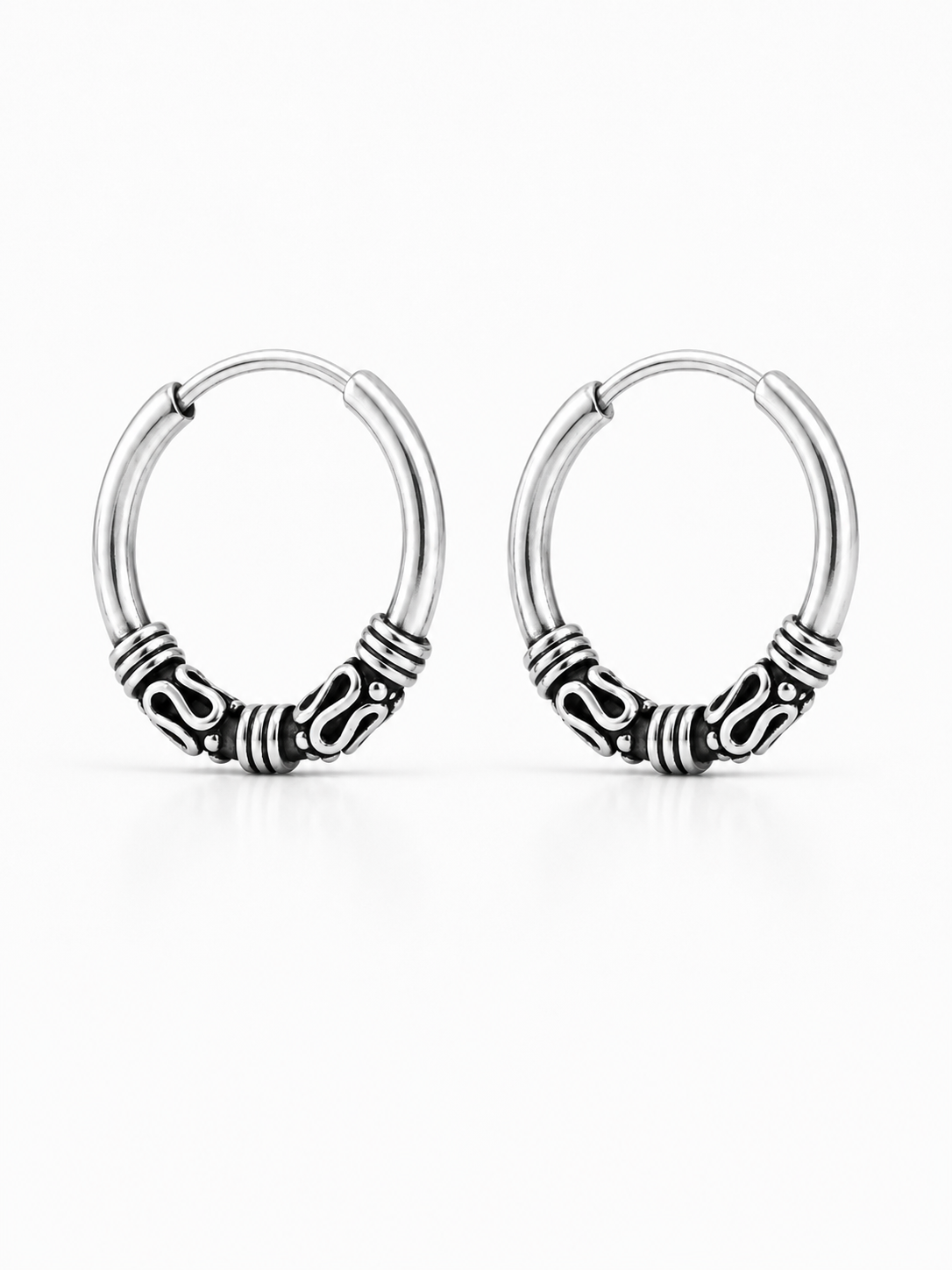 Premium Quality Silver Bali | Stylish Oxidized Silver Round Earrings Unisex