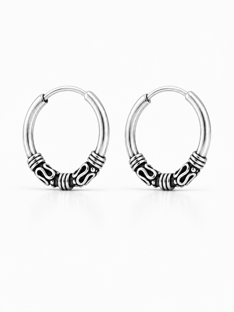 925 Pure Silver Bali Stylish Oxidized Silver Round Earrings Unisex