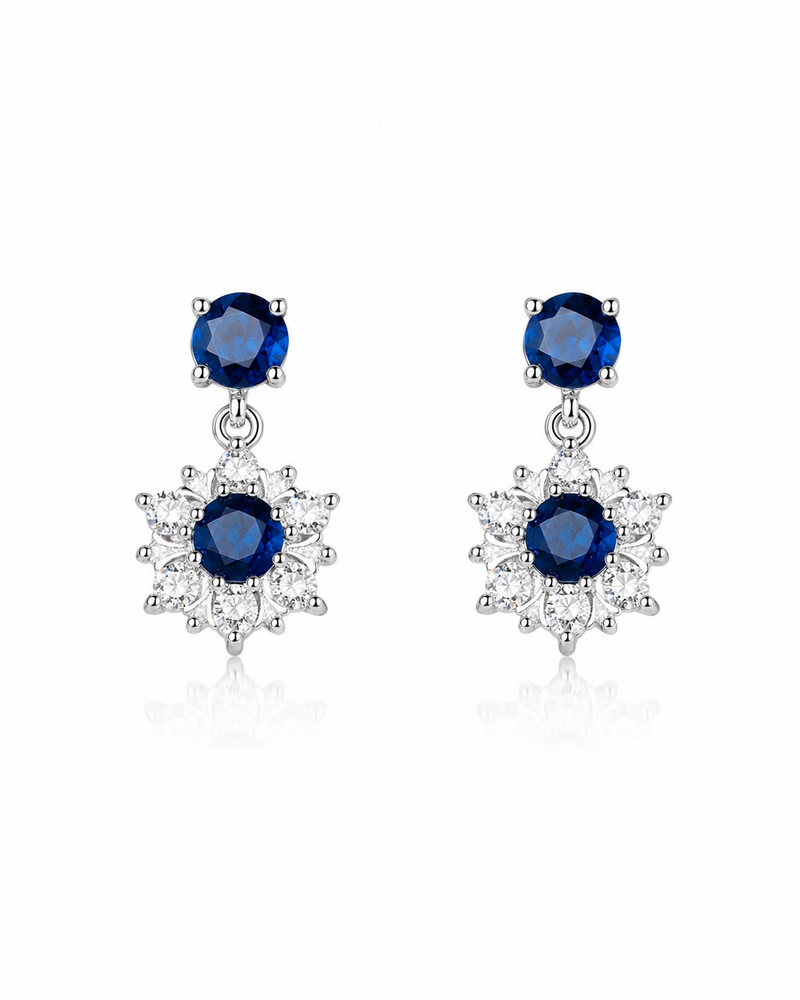 Starlit Allure: Luxurious Sapphire & Silver Statement Earrings
