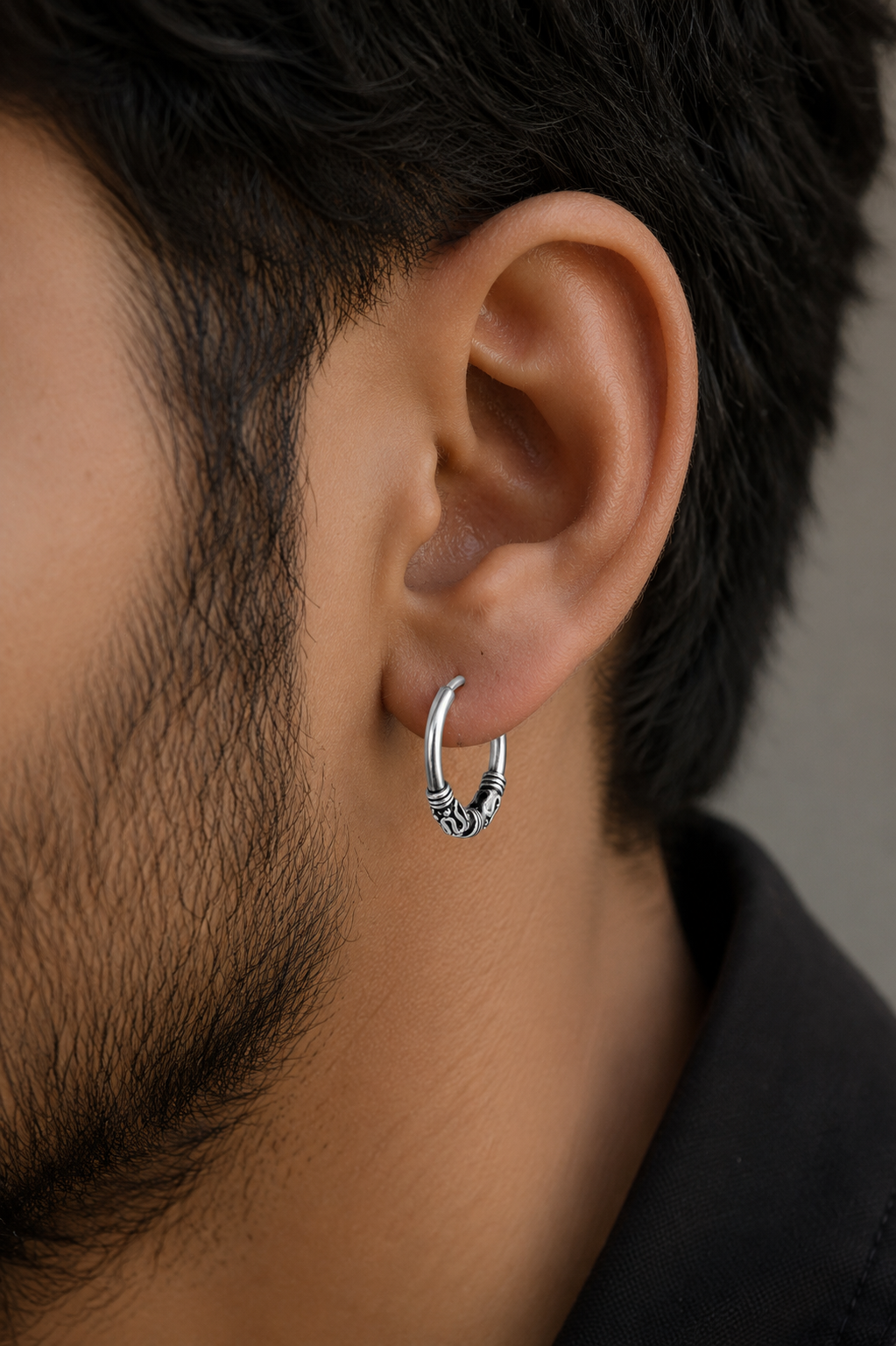 Premium Quality Silver Bali | Stylish Oxidized Silver Round Earrings Unisex