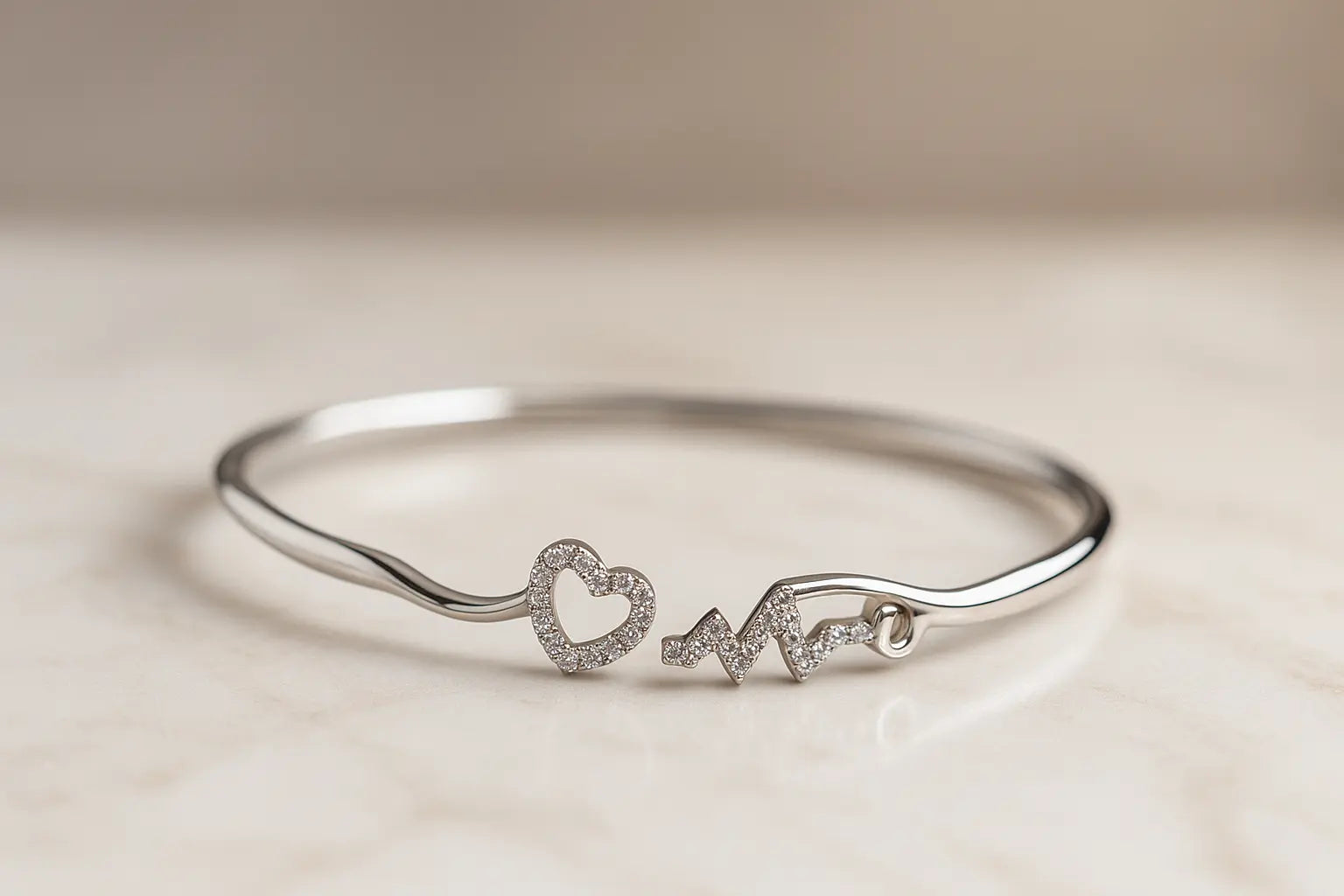 Pure 925 Silver Heartbeat Bracelet – Elegant Heart & Pulse Design for Everyday Sparkle