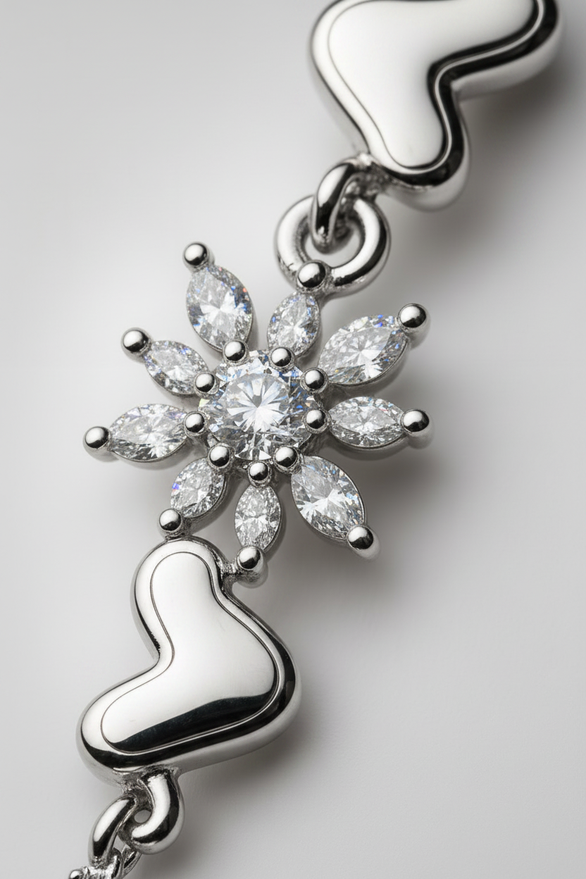 Premium 925 Sterling Silver Heart & Floral CZ Bracelet for Women | Elegant Adjustable Luxury Bracelet