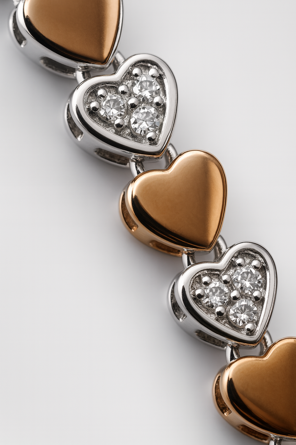 Premium 925 Sterling Silver Rose Gold Heart CZ Bracelet for Women | Luxury Two Tone Love Link Bracelet