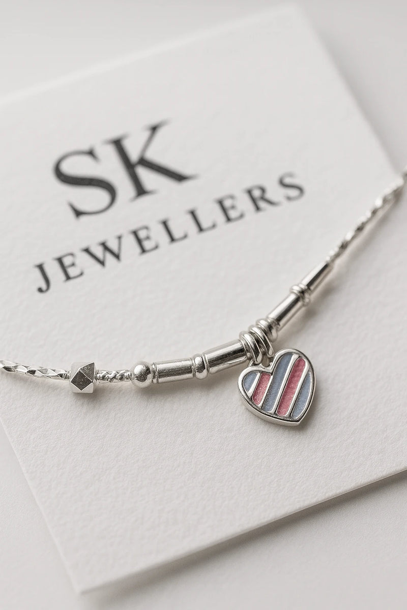 Prism Heartbeat Sterling Silver Anklet with Radiant Enamel Charm