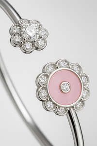 Pink Enamel Floral Open Cuff Bracelet in 925 Silver | Elegant Minimalist Flower