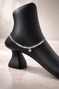 Rose Ember Beaded Silver Anklet with Crimson Crystal Charm Glow