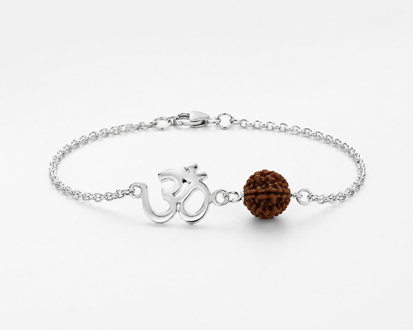 925 Sterling Silver Om Bracelet with Natural Rudraksha Bead | Adjustable Spiritual Bracelet for Men & Women