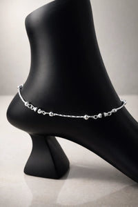 Midnight Thread Silver Anklet – Sleek Beaded Charms for Effortless Grace