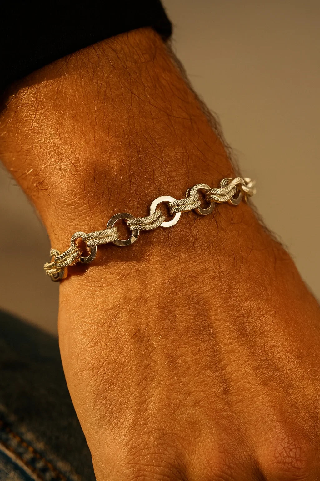 Heritage Weave Silver Bracelet – Textured Rope & Polished Link Fusion for Elevated Masculine Style